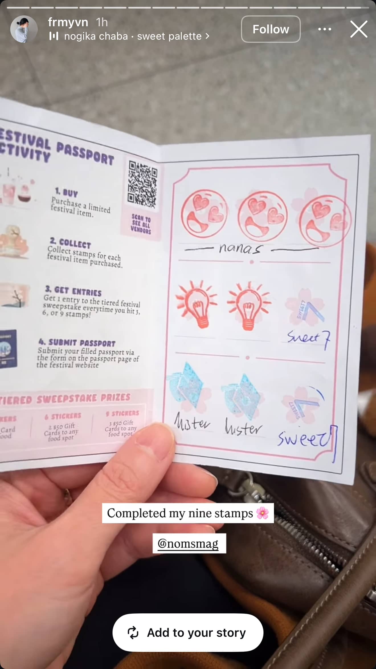 Completed 9-stamp passport from the 2025 Cherry Blossom Food Fest