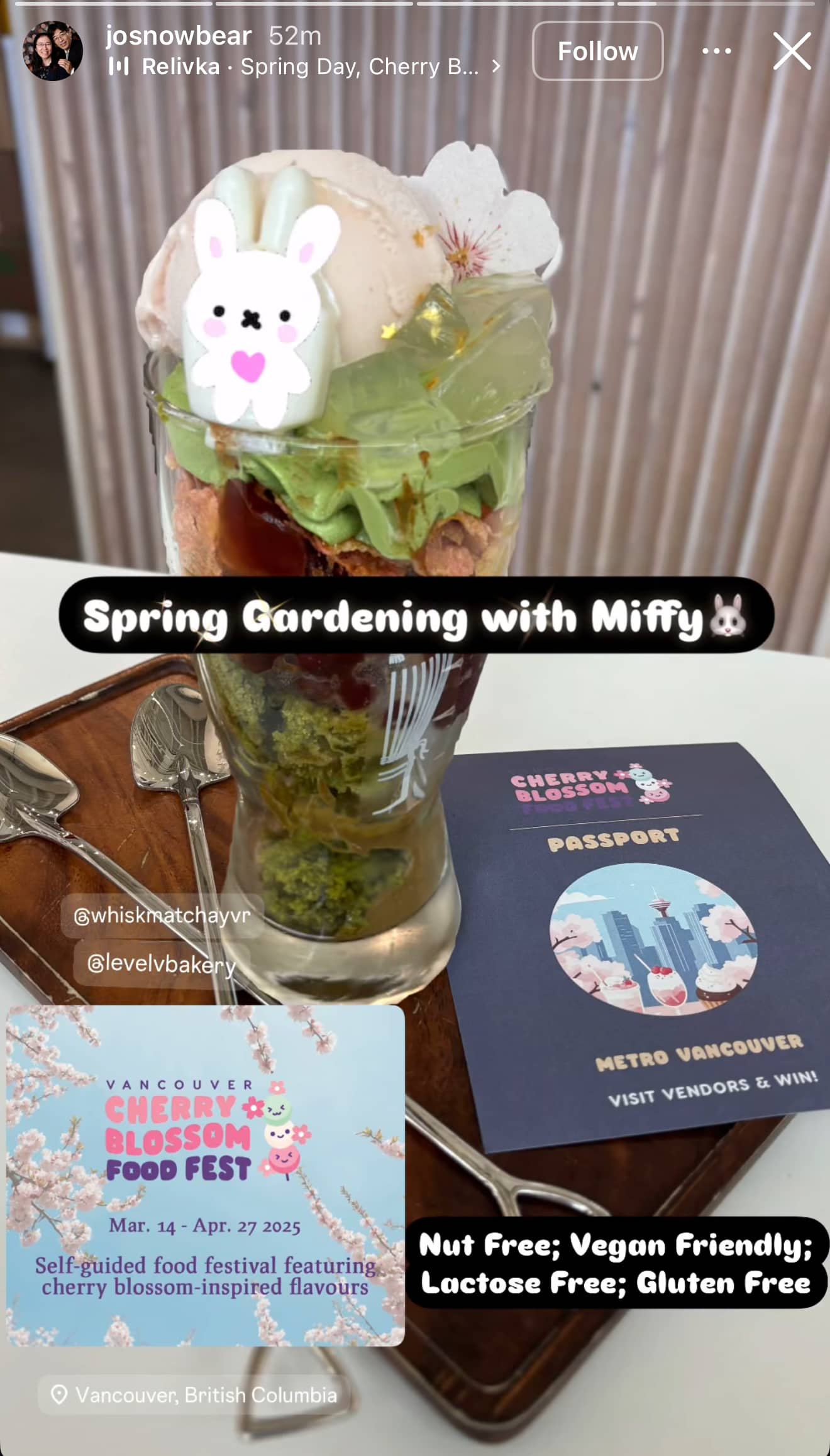 Cherry blossom dessert with passport on table
