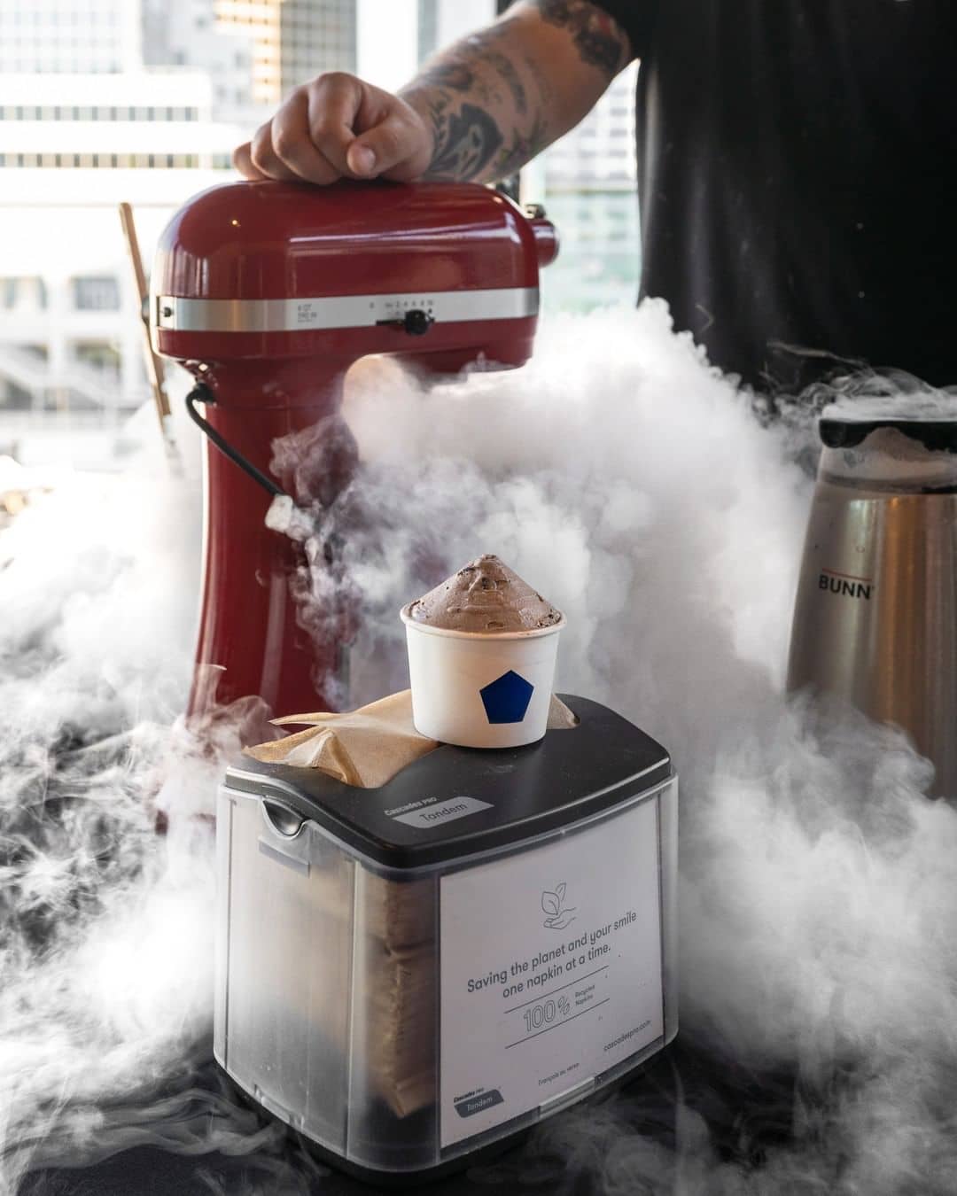 Ice cream cup with smoke