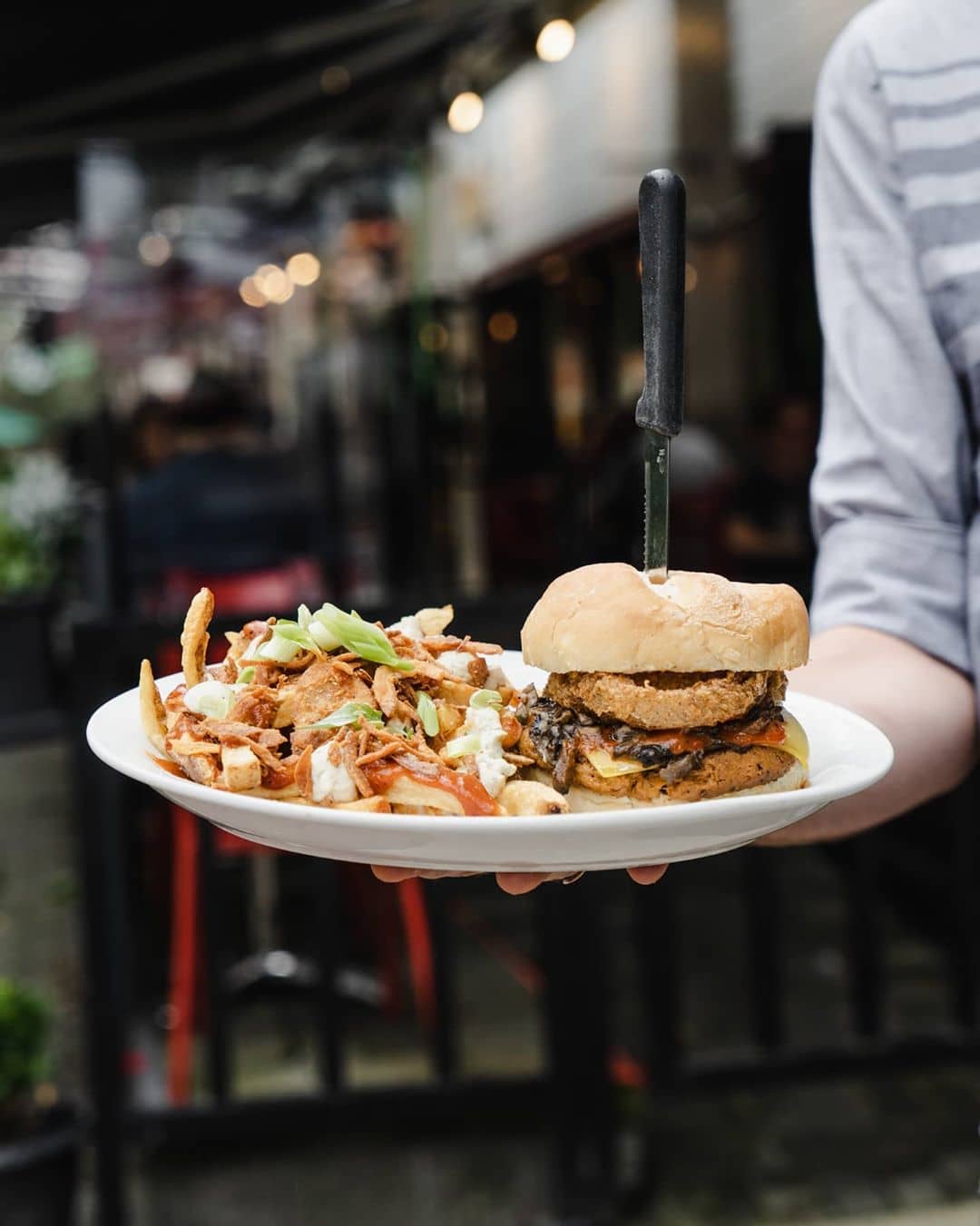 burger and fries on plate