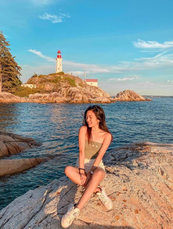 Vancouver hidden gems - lighthouse park view with girl sitting