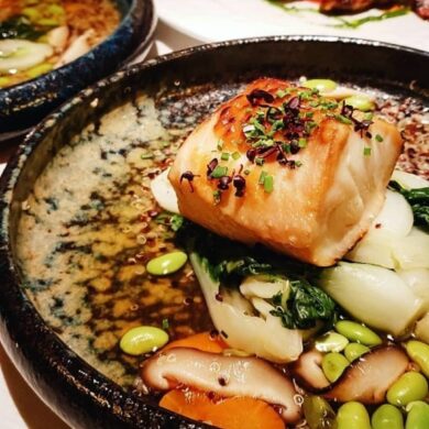 best seafood in vancouver - blue water cafe miso salmon on a plate