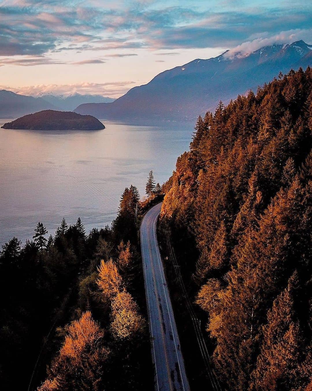 vancouver to whistler - sea to sky highway aerial view with mountains in view