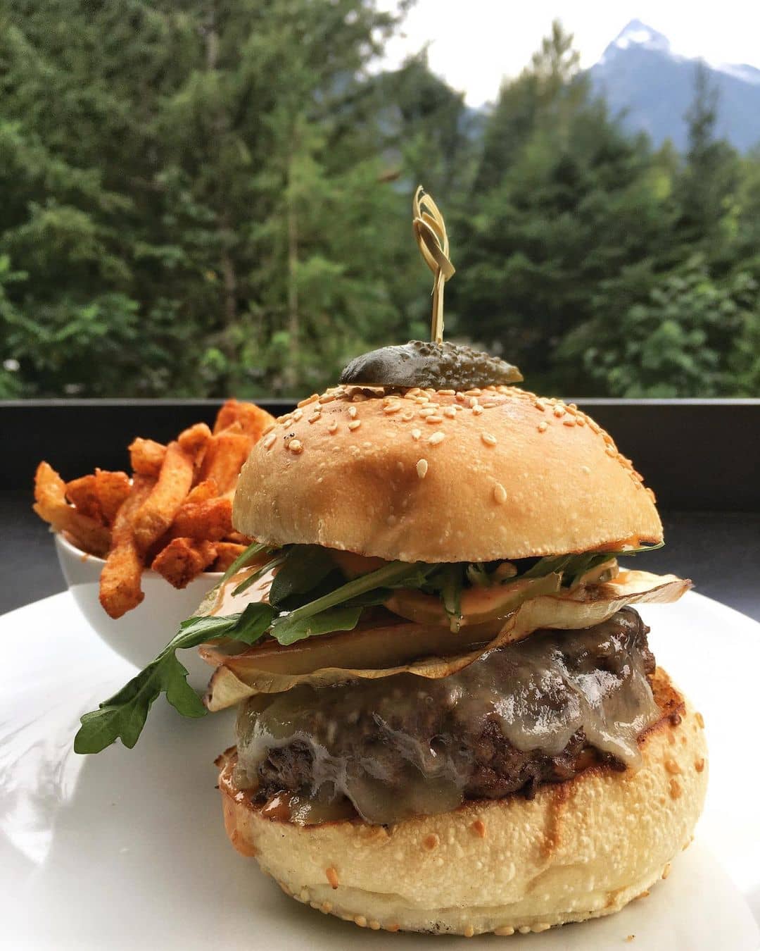 Sea to Sky Highway Guide - Fergie's cafe burger and mountain view