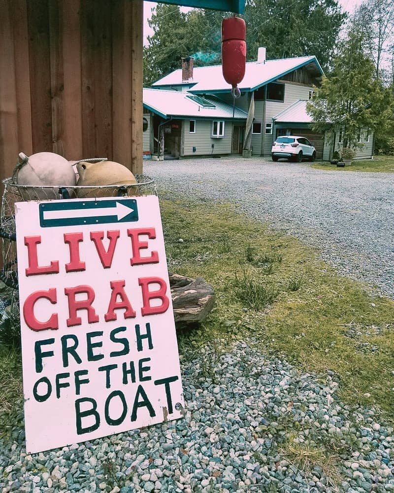 Places to Eat and Drink in Tofino. - the crab lady sign to store outside