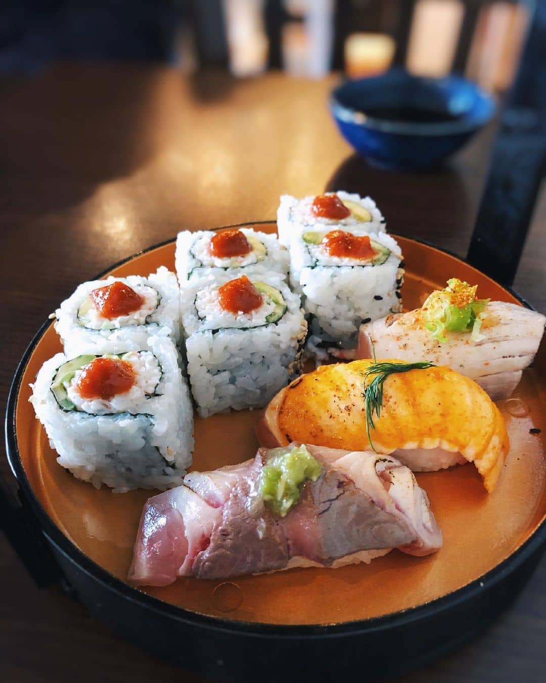 sushi on plate on table best coquitlam sushi - kaiko sushi