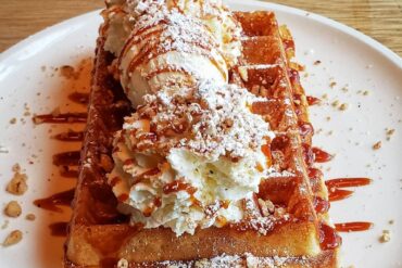 waffles with ice cream and waffles ontop and on a plate - best vancouver dessert - nero