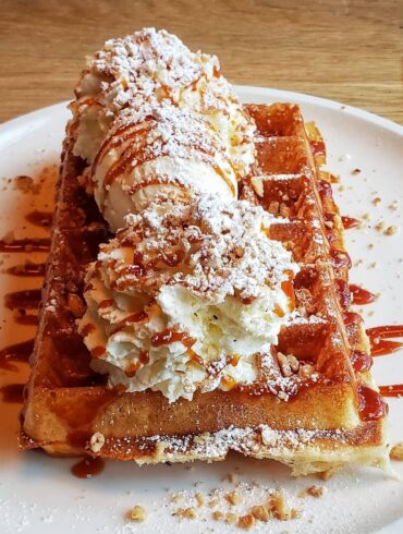 waffles with ice cream and waffles ontop and on a plate - best vancouver dessert - nero