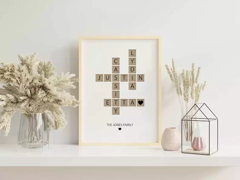 Personalized Family Name Sign Crossword Scrabble Print