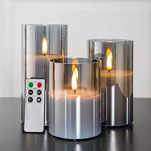 Eywamage Gray Glass Flameless Candles with Remote