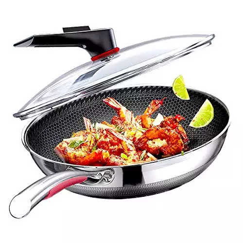 MEGOO 12.6 inch stainless steel nonstick wok pan