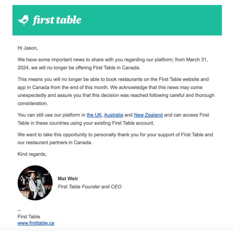 First Table Ending Canadian Operations: Last Chance To Get 50% OFF Your ...