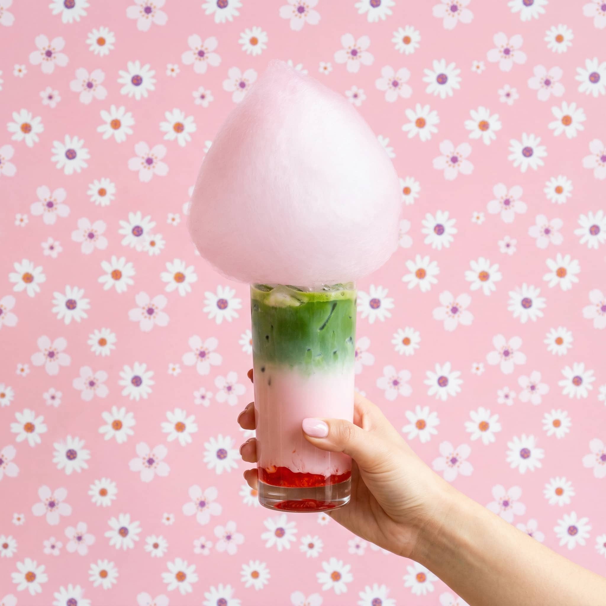 Cherry Blossom Matcha with Cotton Candy