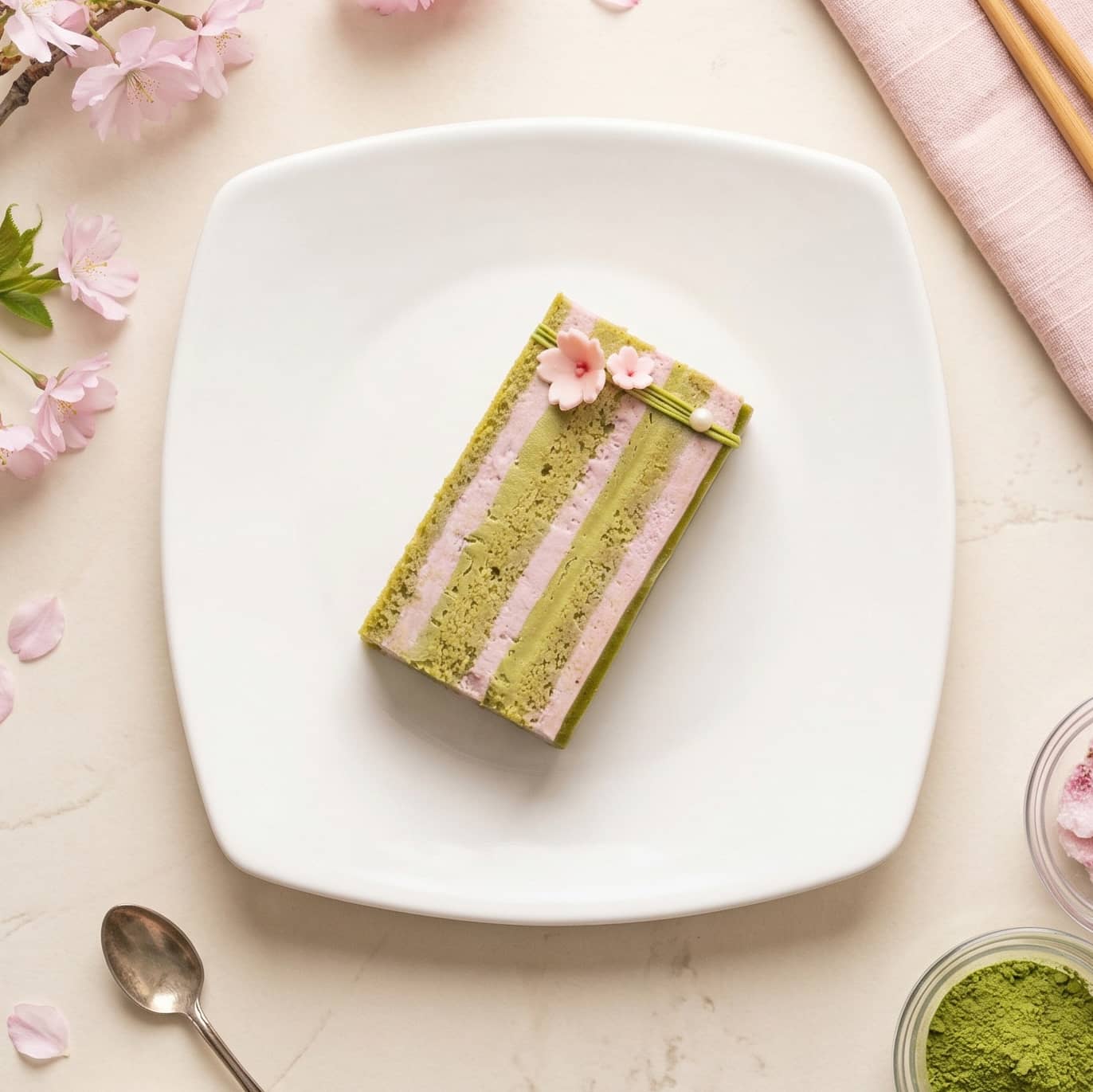 Matcha-Berry Opera Cake