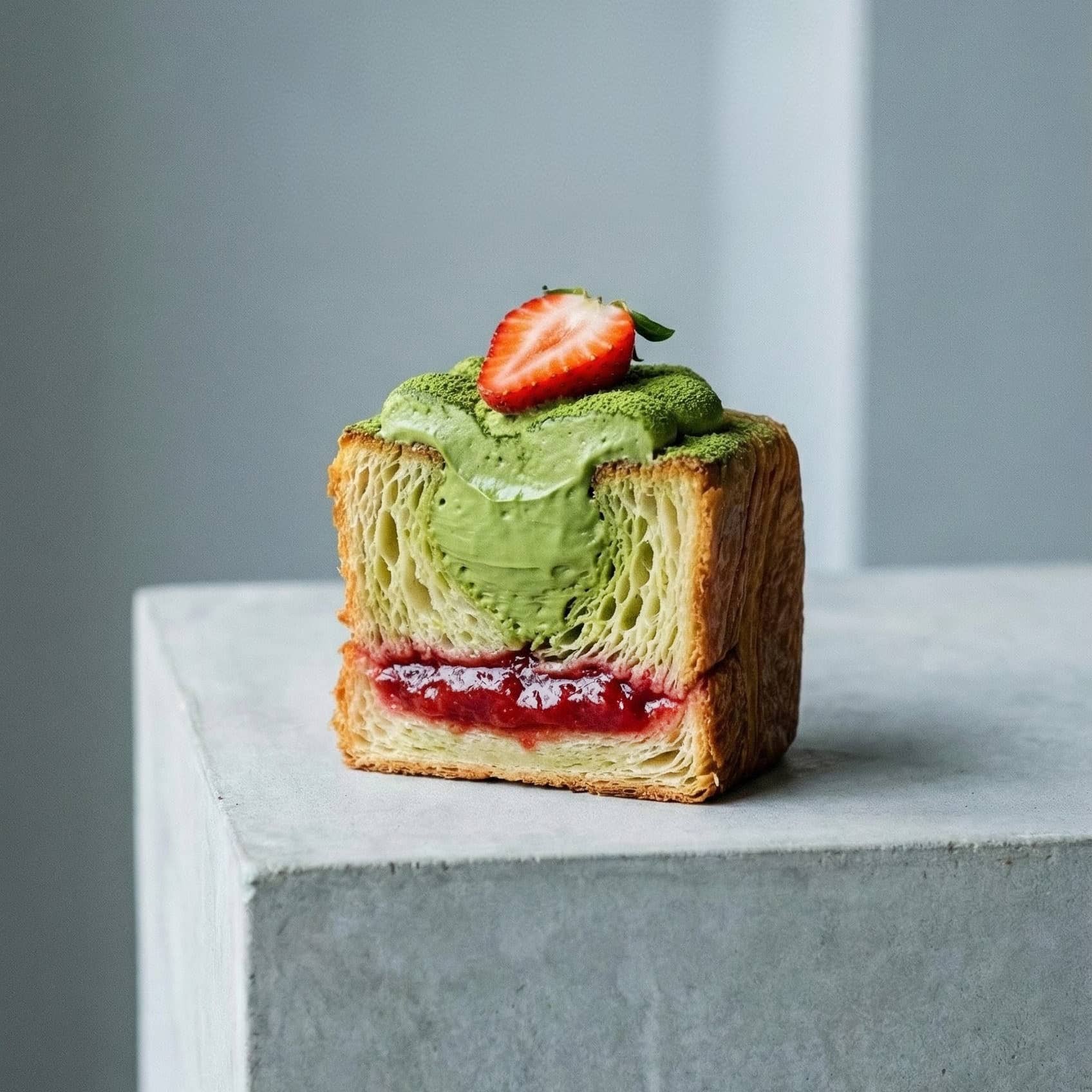 Matcha Strawberry Cube Croissant
